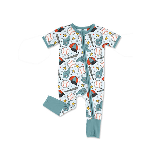 Baseball design short sleeve zip romper preorder