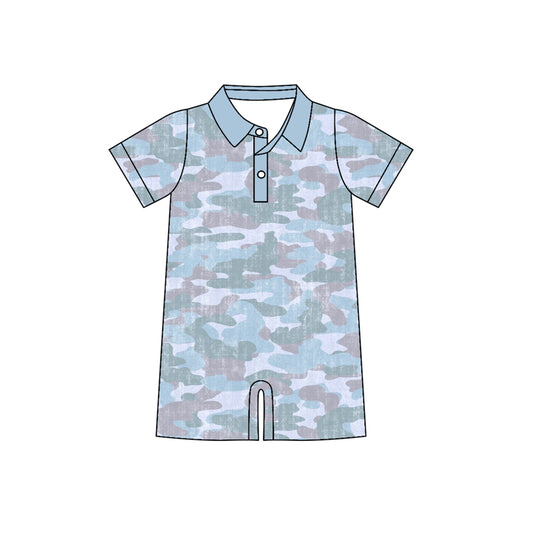 Brown blue camouflage print boy short sleeve romper preorder