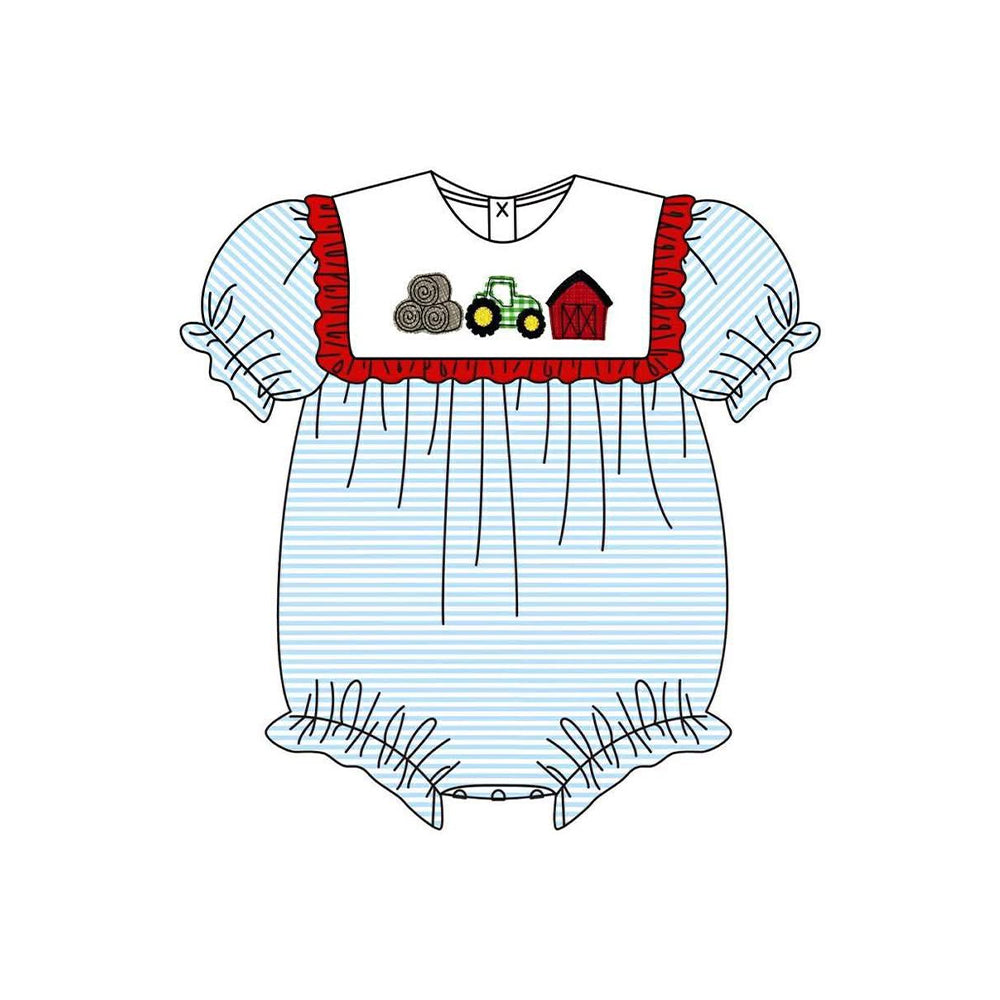 Farm tractor girl short sleeve romper preorder