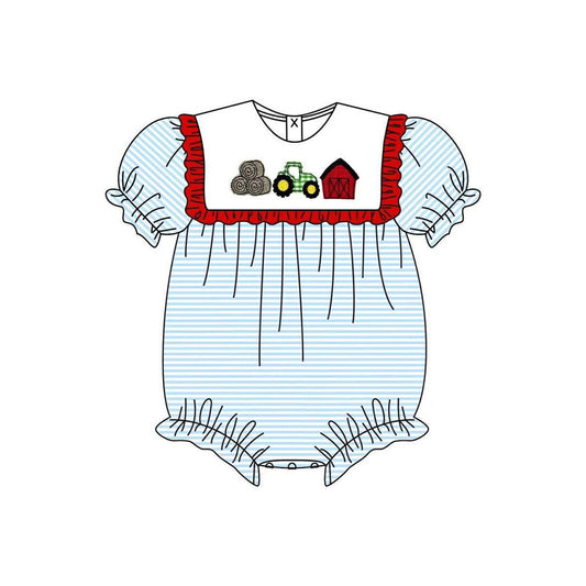 Farm tractor girl short sleeve romper preorder