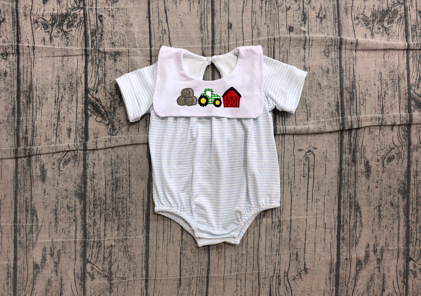 Embroidery Farm tractor boy short sleeve romper preorder