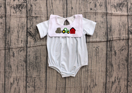 Embroidery Farm tractor boy short sleeve romper preorder