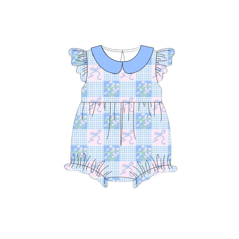 Toddle girl blue bow floral romper preorder