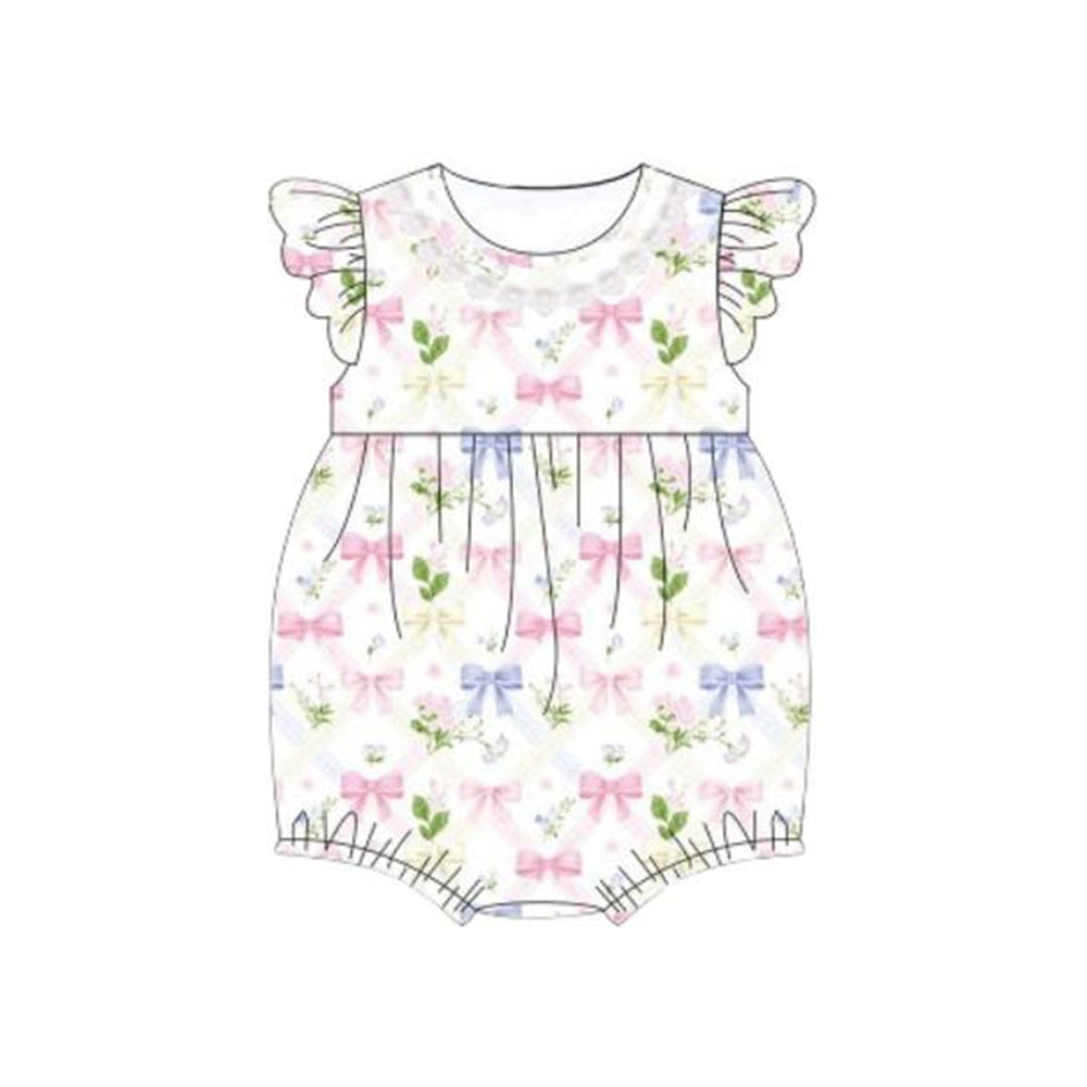 Toddle girl pink bow floral romper preorder