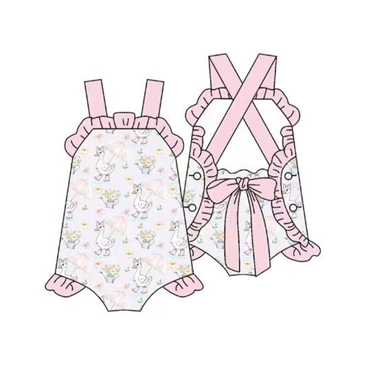 Toddle girl goose floral print summer romper preorder