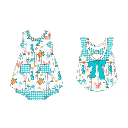 Turtle print toodle girl summer romper preorder
