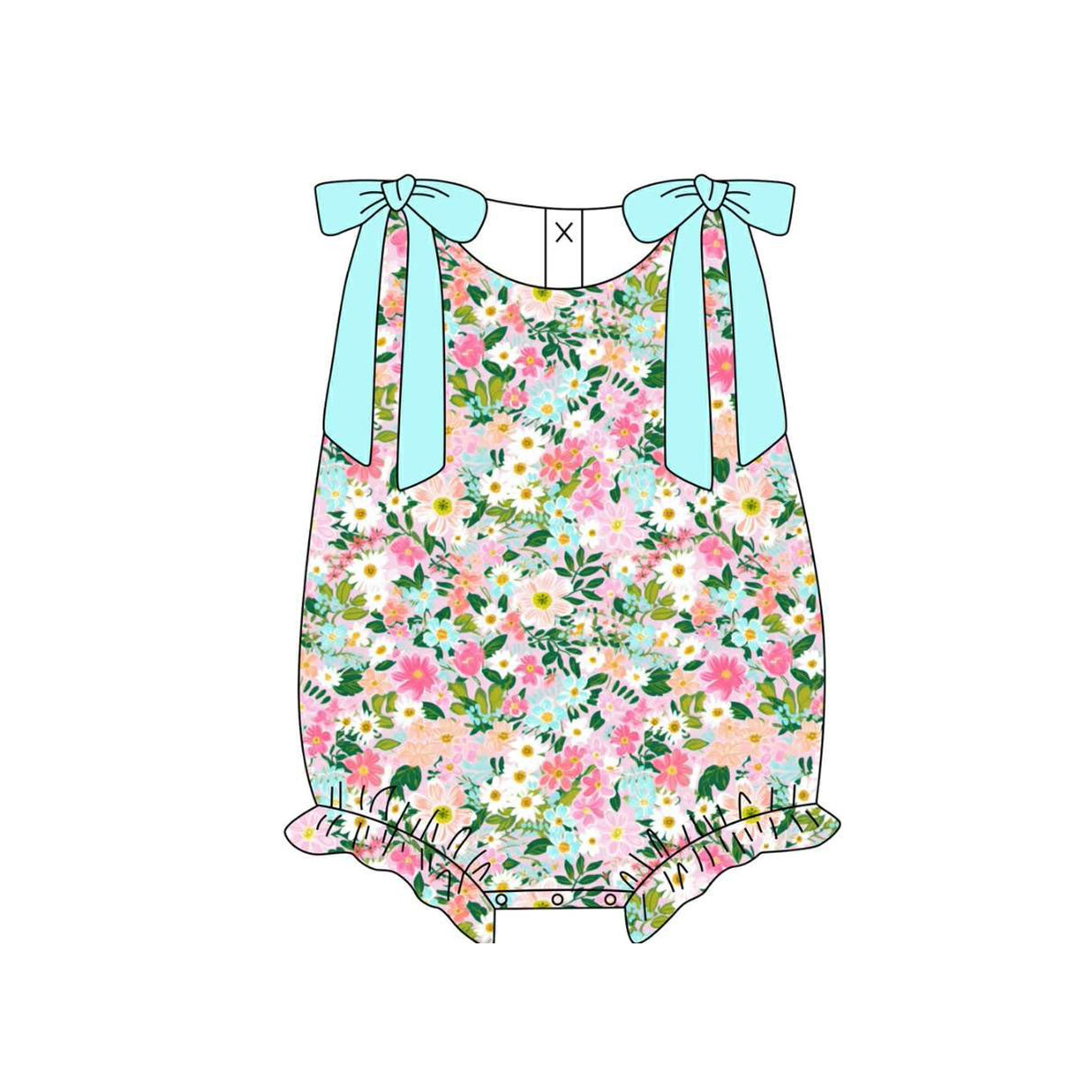 Pink blue flowers print toodle girl summer romper preorder