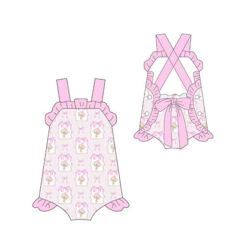 Pink flowers print toodle girl summer romper preorder