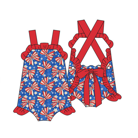 One piece july 4th bow bathing suit kids swimwear preorder