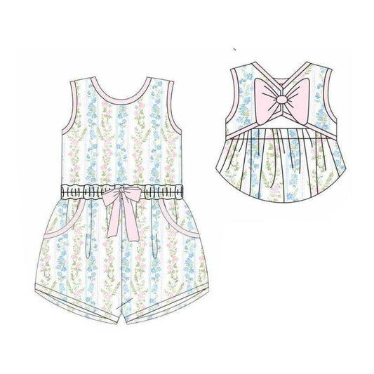 Blue flowers print toodle girl summer romper preorder