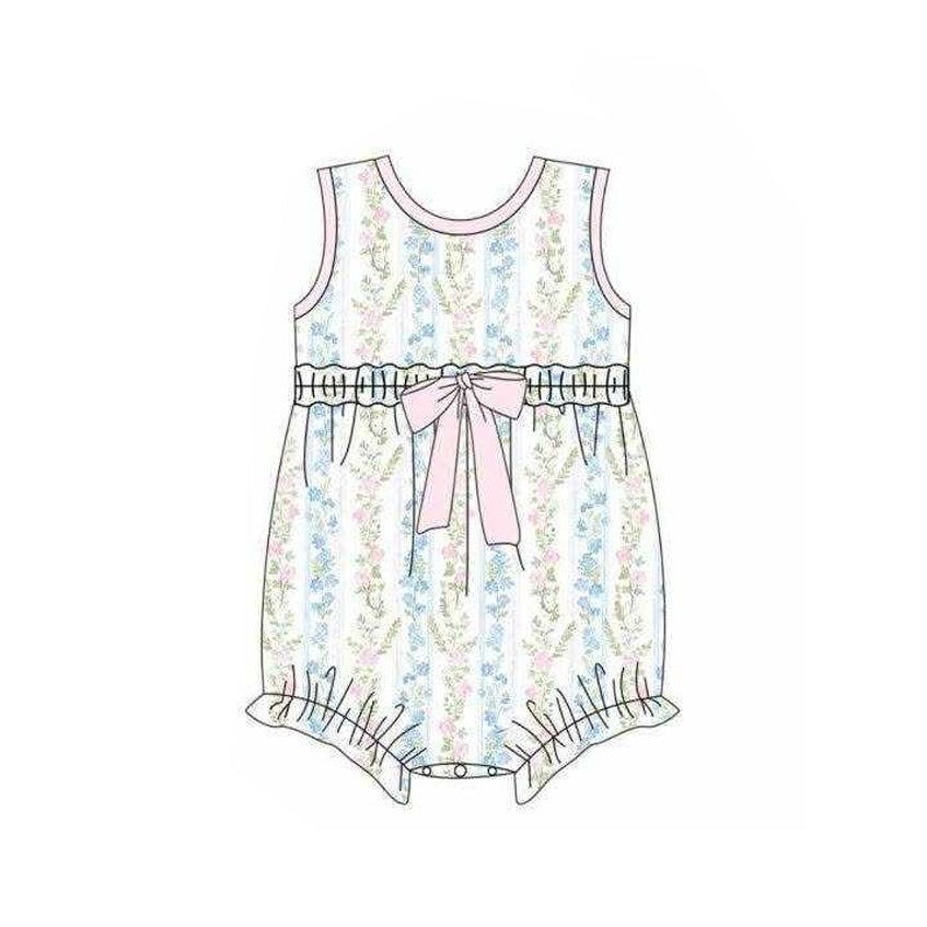 Blue flowers print toodle girl summer romper preorder