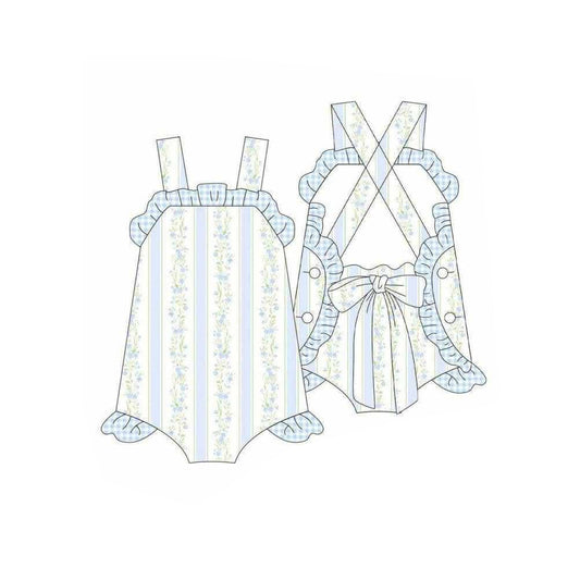 Blue flowers print toodle girl summer romper preorder
