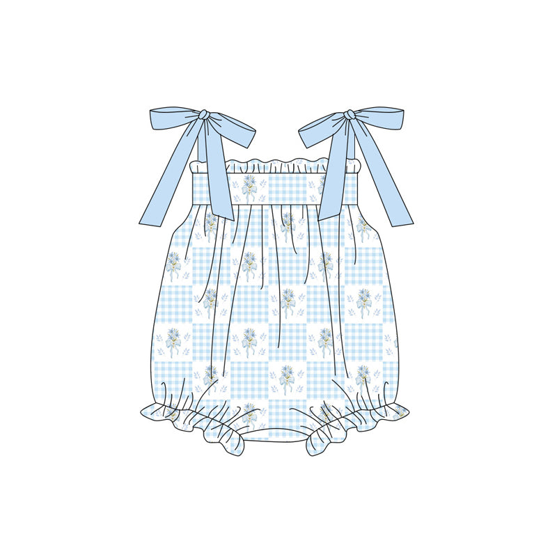 Blue flowers plaid print toodle girl summer romper preorder