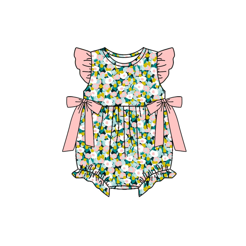 Pink flowers print toodle girl summer romper preorder