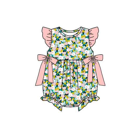 Pink flowers print toodle girl summer romper preorder