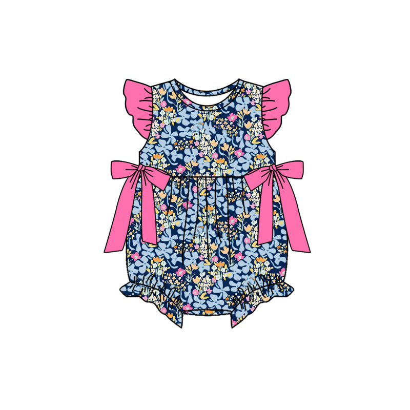 Blue flowers print toodle girl summer romper preorder