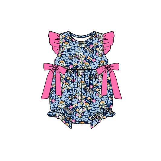 Blue flowers print toodle girl summer romper preorder