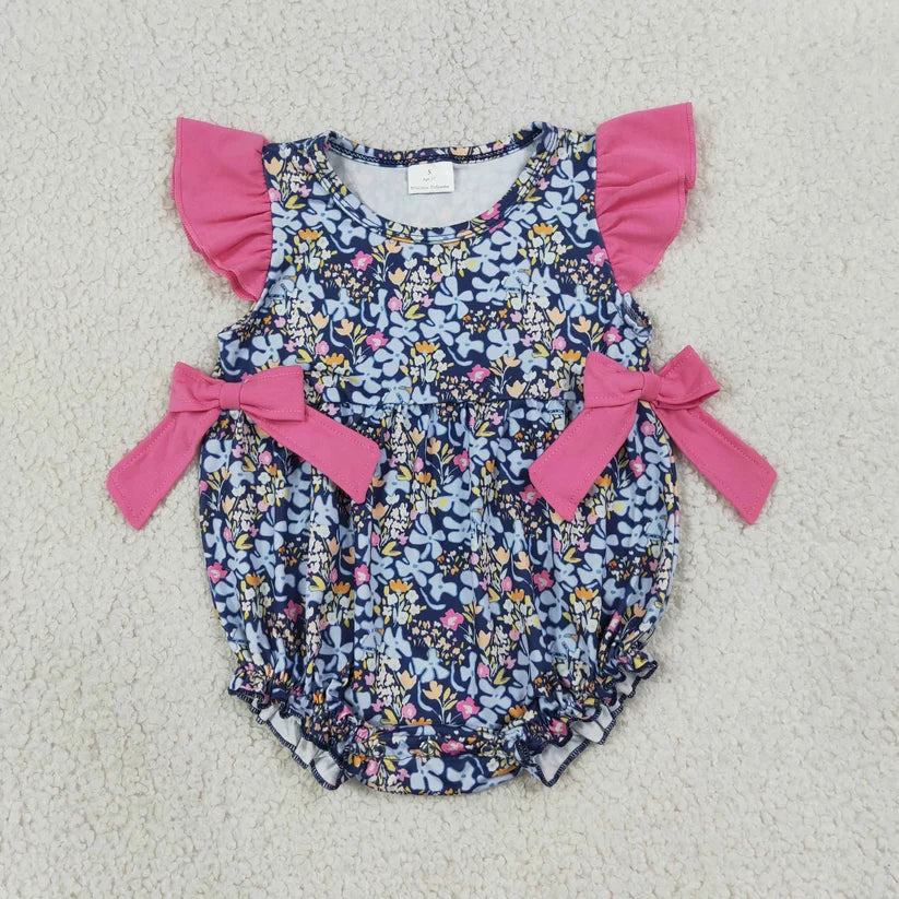 Pink flowers print toodle girl summer romper