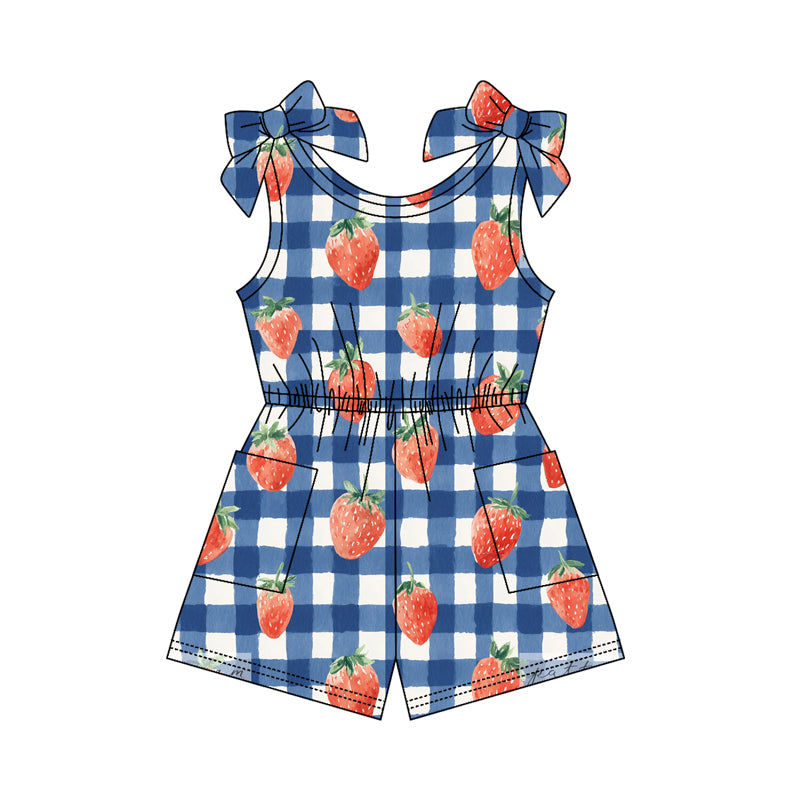 Strawberry plaid design girls summer jumpsuit preorder