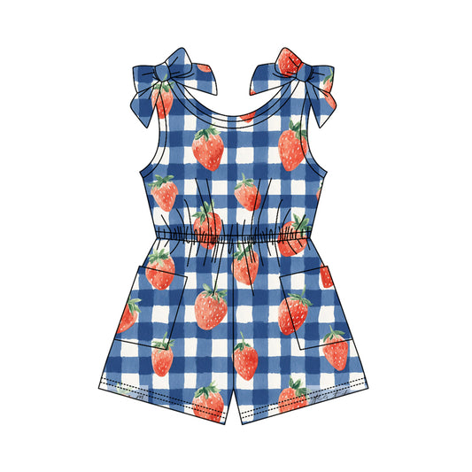 Strawberry plaid design girls summer jumpsuit preorder