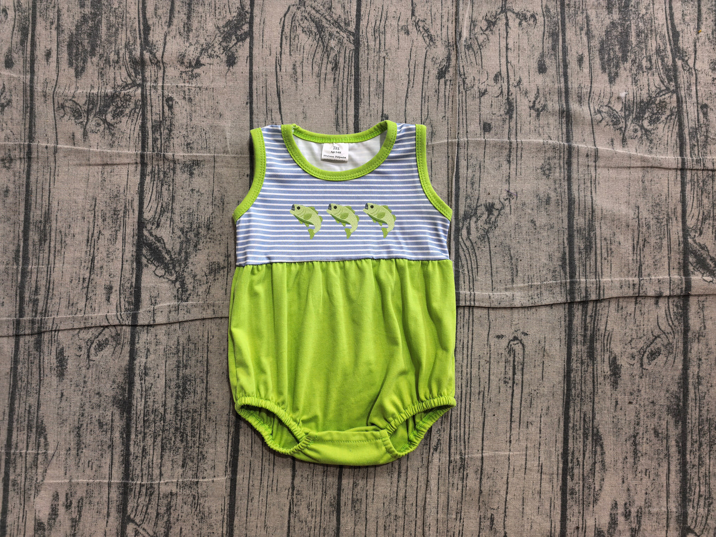 Embroidery Fishing print toodle boy summer romper preorder