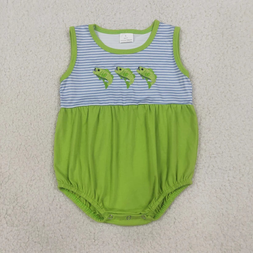 Embroidery Fishing short sleeve top matching shorts boy summer outfit