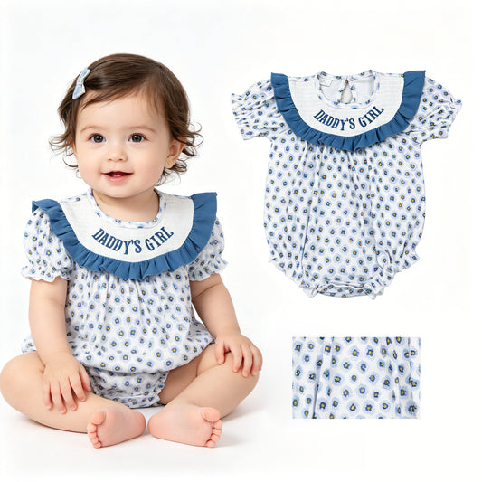 Daddys girl blue flowers  toodle girls summer smocked romper