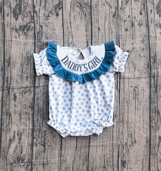 Daddys girl blue flowers  toodle girls summer smocked romper preorder