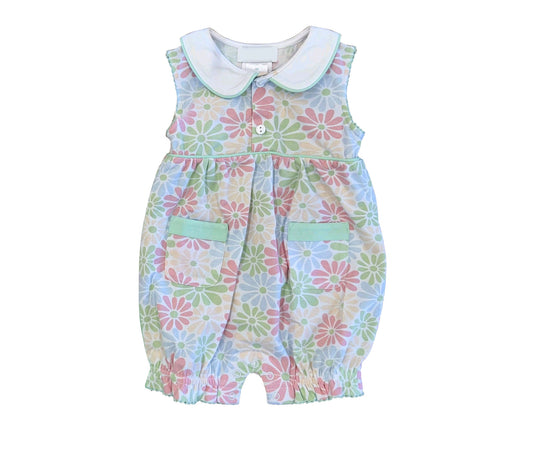 Pink green flowers toddle girls summer romper preorder