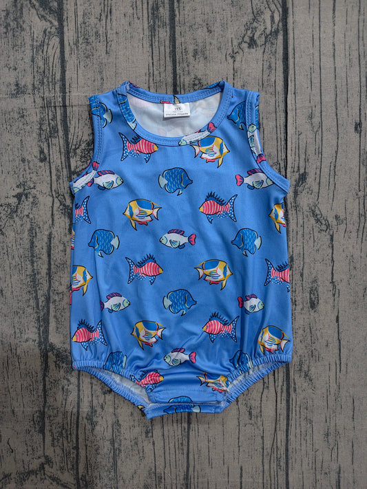 Fishing print toddle boy summer romper preorder