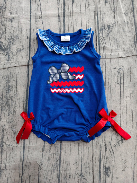 Embroidery Plaid bow toddle girl summer romper preorder
