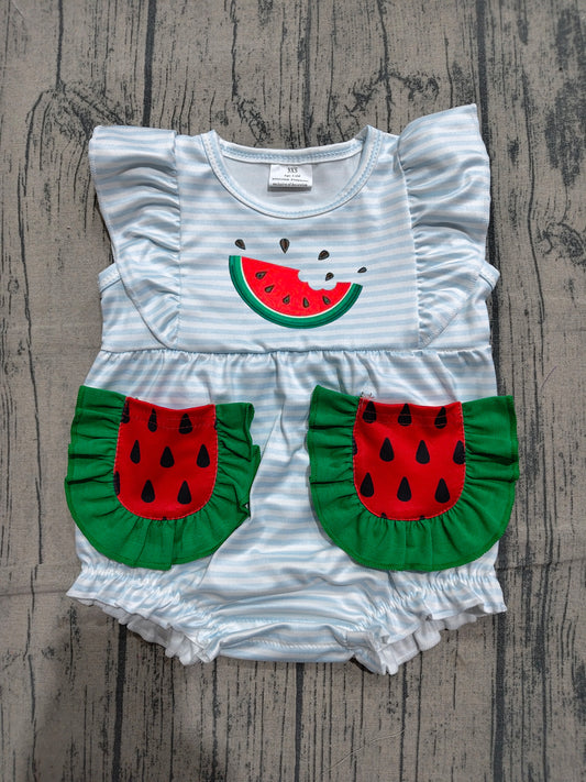 Embroidery Watermelon print toddle girls summer romper preorder
