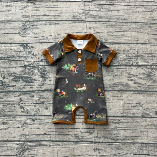Duck dog print infant baby boy summer romper preorder