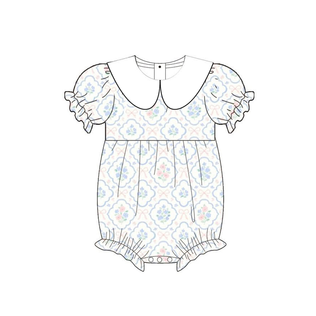 Pink blue flowers print infant baby girls summer romper preorder