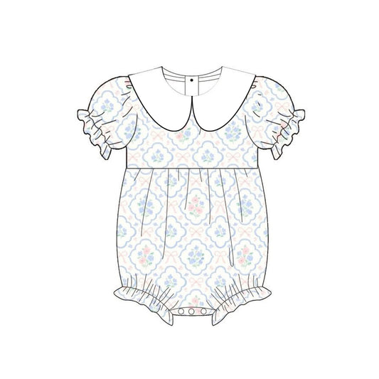 Pink blue flowers print infant baby girls summer romper preorder