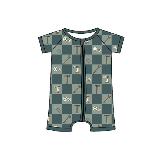 Pink bow tool print infant baby boy summer romper preorder