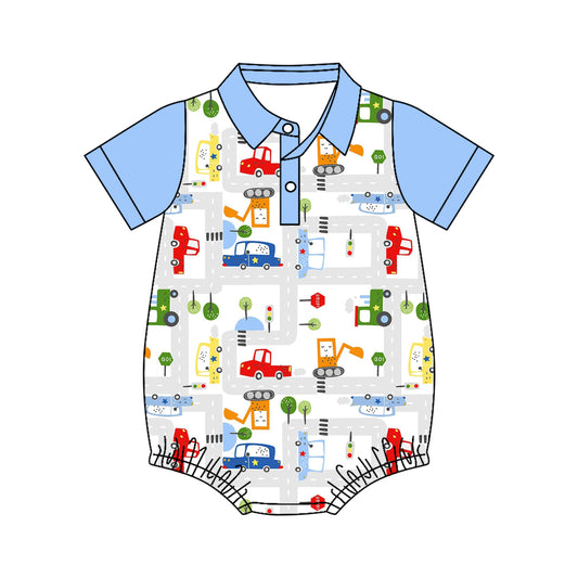 Toddle baby boy construction design summer romper preorder