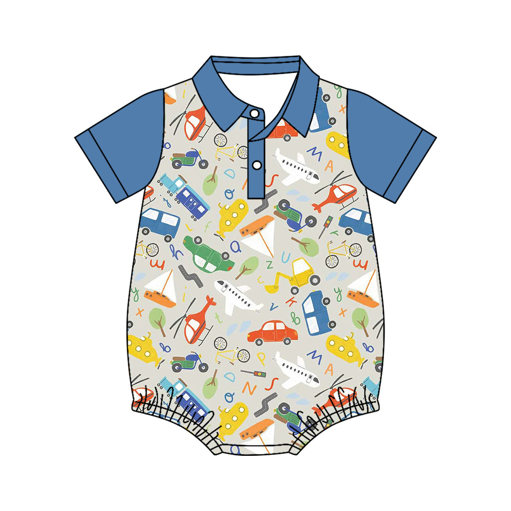 Toddle baby boy plane bus design summer romper preorder
