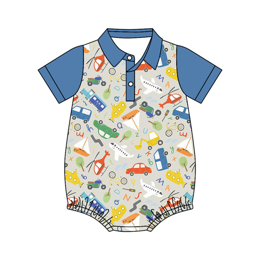 Toddle baby boy plane bus design summer romper preorder