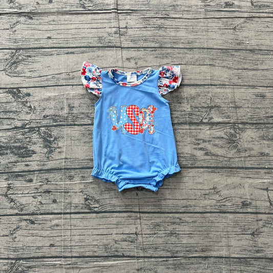 Toddle baby girl July 4th USA floral embroidery romper preorder