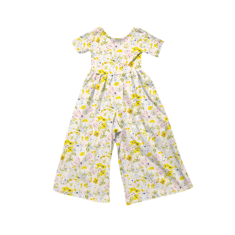 Yellow flowers design girls summer  jumpsuit preorder
