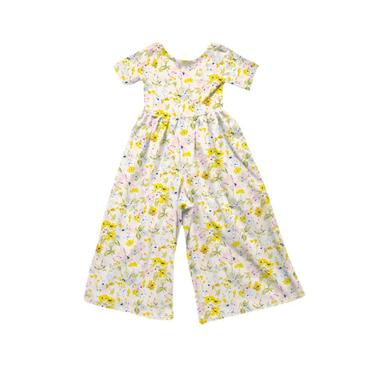 Yellow flowers design girls summer  jumpsuit preorder