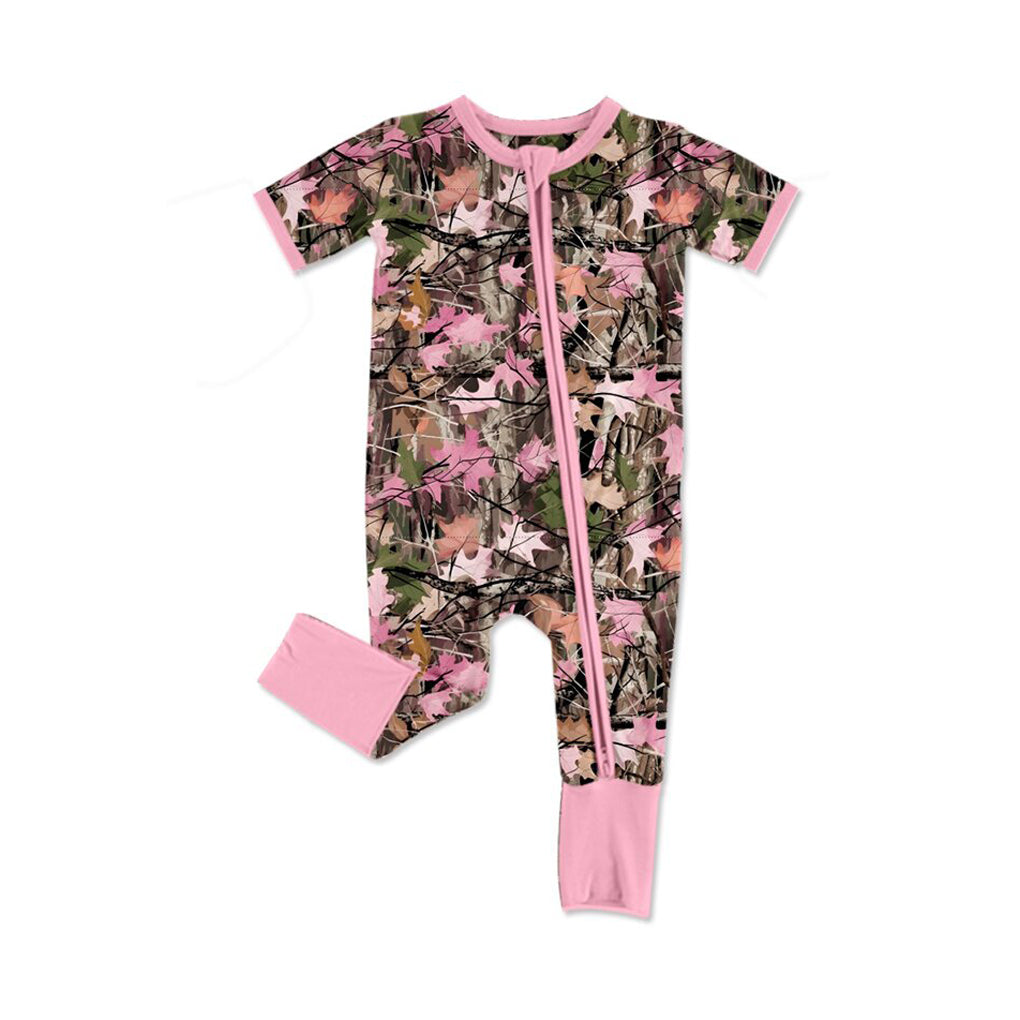 Toddle baby pink leaves print short sleeve romper preorder