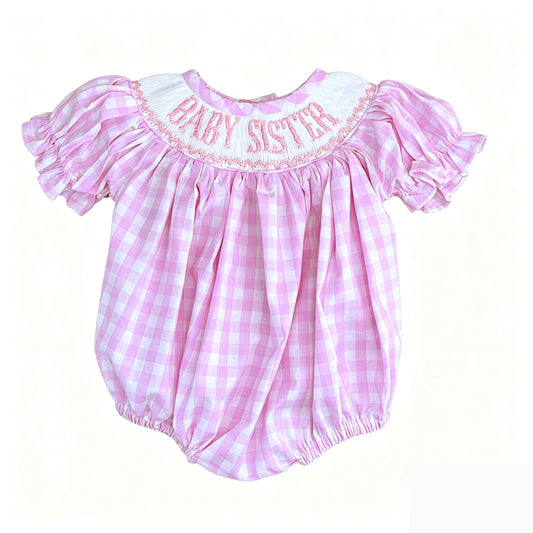 Baby sister pink plaid short sleeve romper preorder