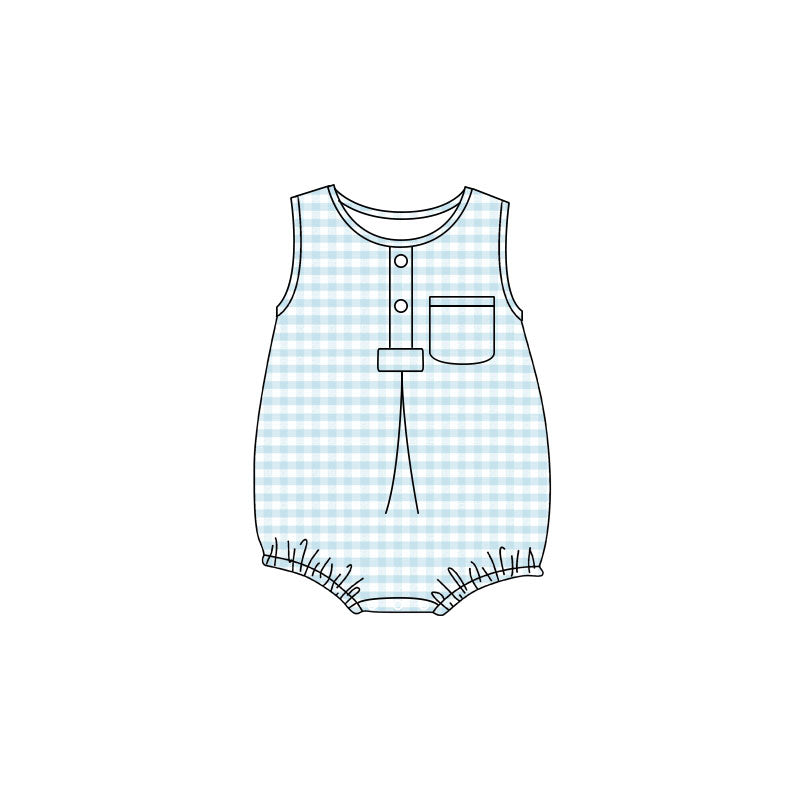 Light blue plaid toddle boy summer romper preorder