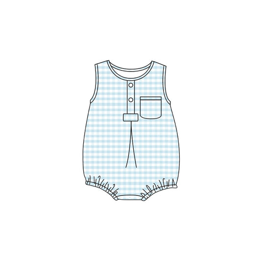 Light blue plaid toddle boy summer romper preorder