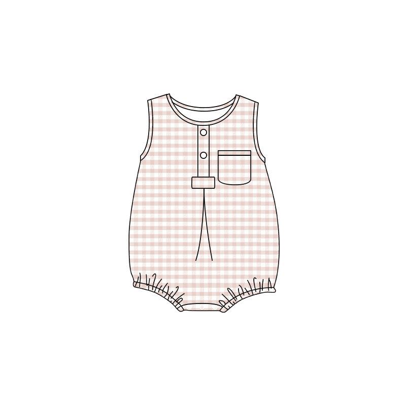 Khaki plaid toddle boy summer romper preorder