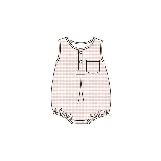 Khaki plaid toddle boy summer romper preorder