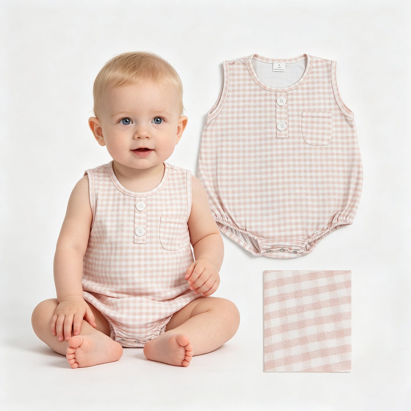 Khaki plaid toddle boy summer romper