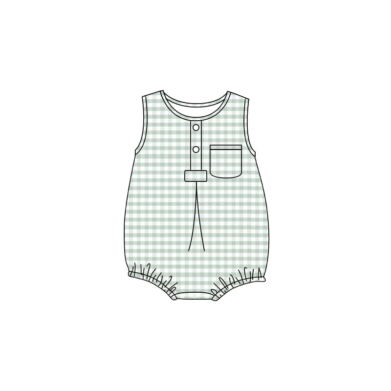 Green plaid toddle boy summer romper preorder